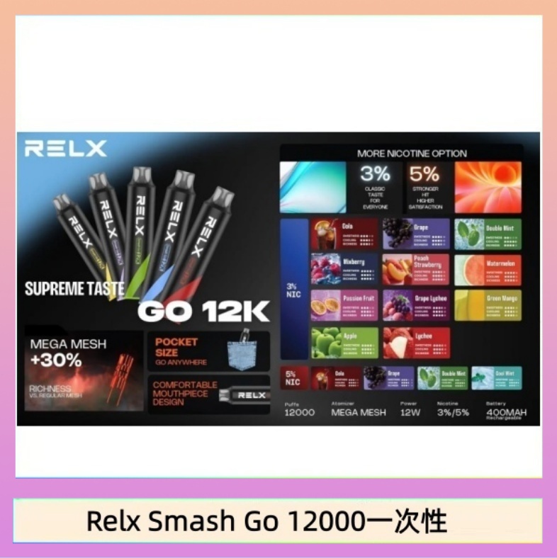 Relx Smash Go 12000 Puffs 一次性電子煙拋棄式12W輸出
